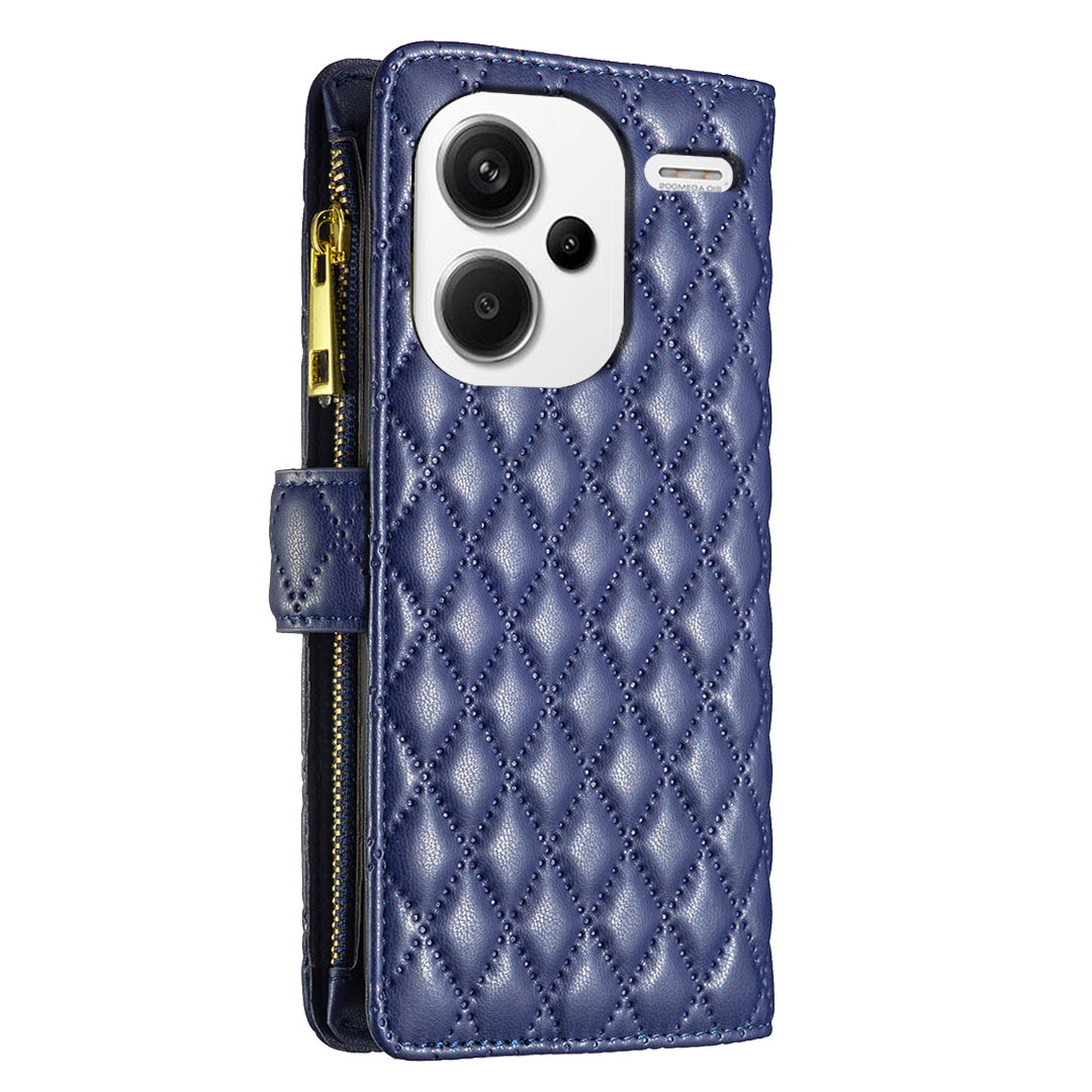 BINFEN COLOR BF Style-15 For Xiaomi Redmi Note 13 Pro+ 5G Case Zipper Magnetic Folio Phone Cover - Blue