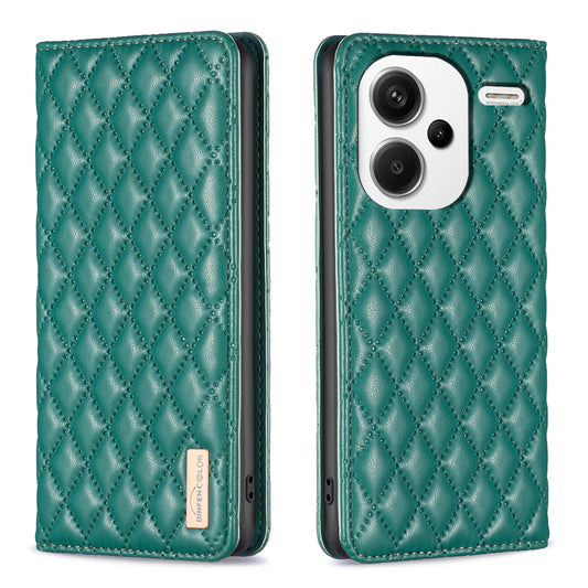 BINFEN COLOR BF Style-16 For Xiaomi Redmi Note 13 Pro+ 5G Case Card Slots Magnetic Closure Phone Cover - Green