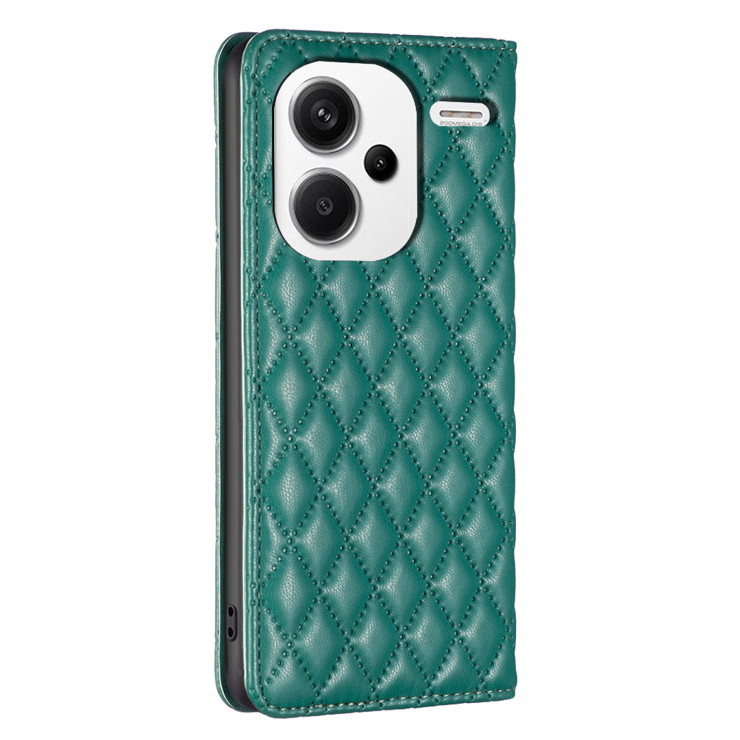 BINFEN COLOR BF Style-16 For Xiaomi Redmi Note 13 Pro+ 5G Case Card Slots Magnetic Closure Phone Cover - Green