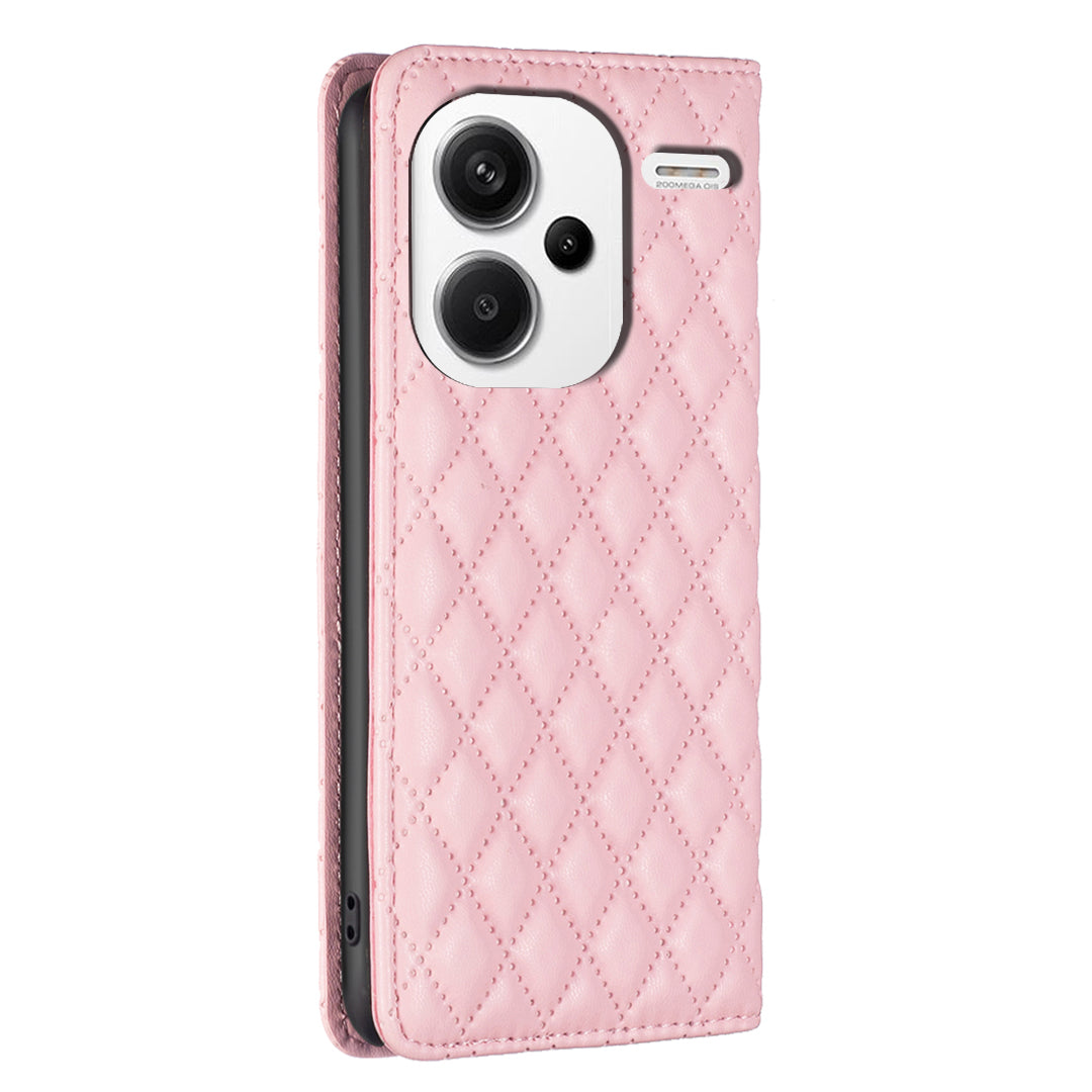 BINFEN COLOR BF Style-16 For Xiaomi Redmi Note 13 Pro+ 5G Case Card Slots Magnetic Closure Phone Cover - Pink