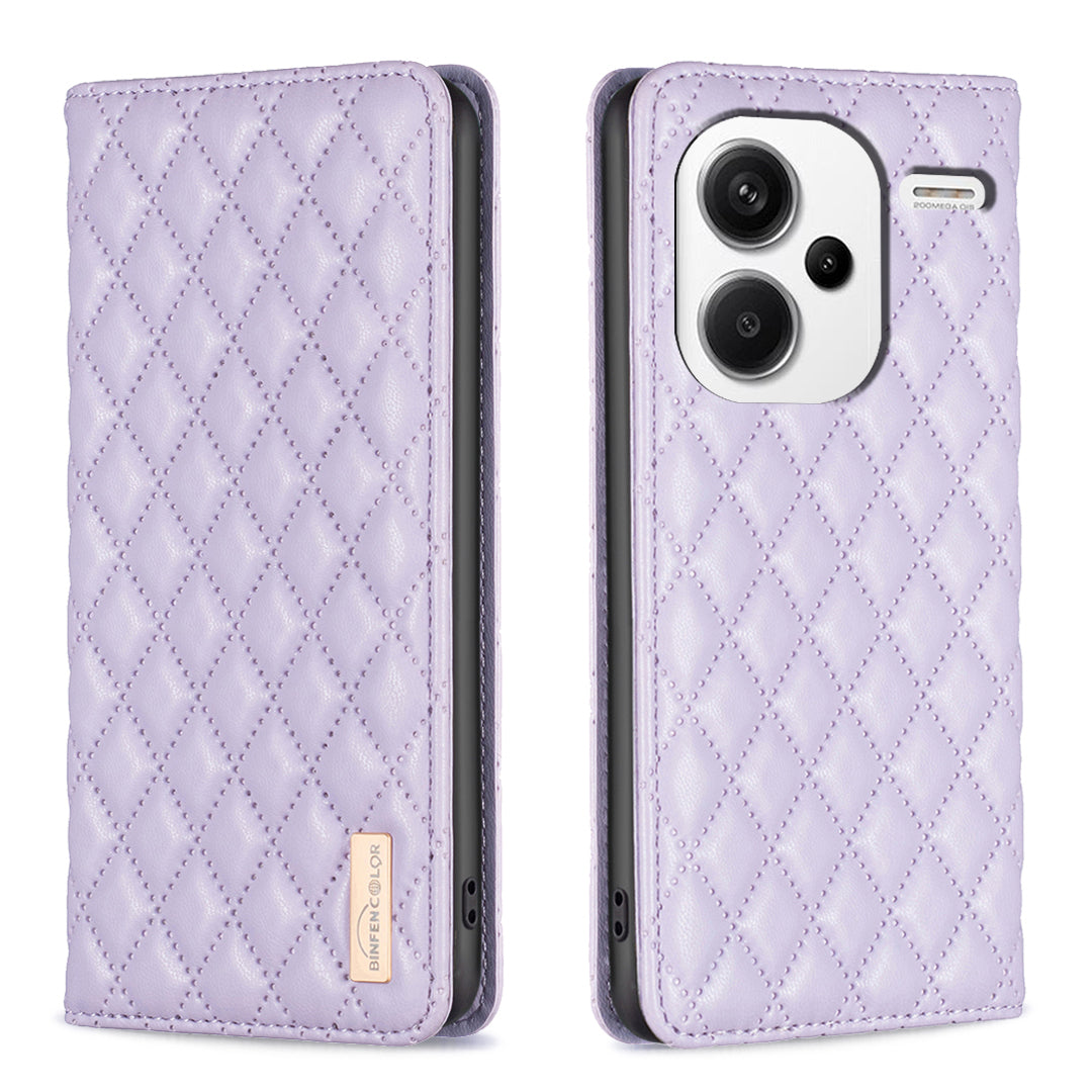 BINFEN COLOR BF Style-16 For Xiaomi Redmi Note 13 Pro+ 5G Case Card Slots Magnetic Closure Phone Cover - Purple