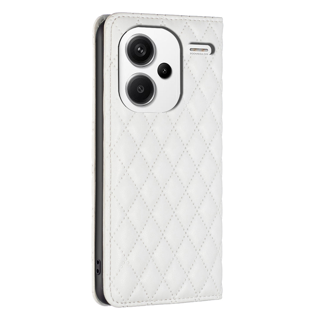 BINFEN COLOR BF Style-16 For Xiaomi Redmi Note 13 Pro+ 5G Case Card Slots Magnetic Closure Phone Cover - White