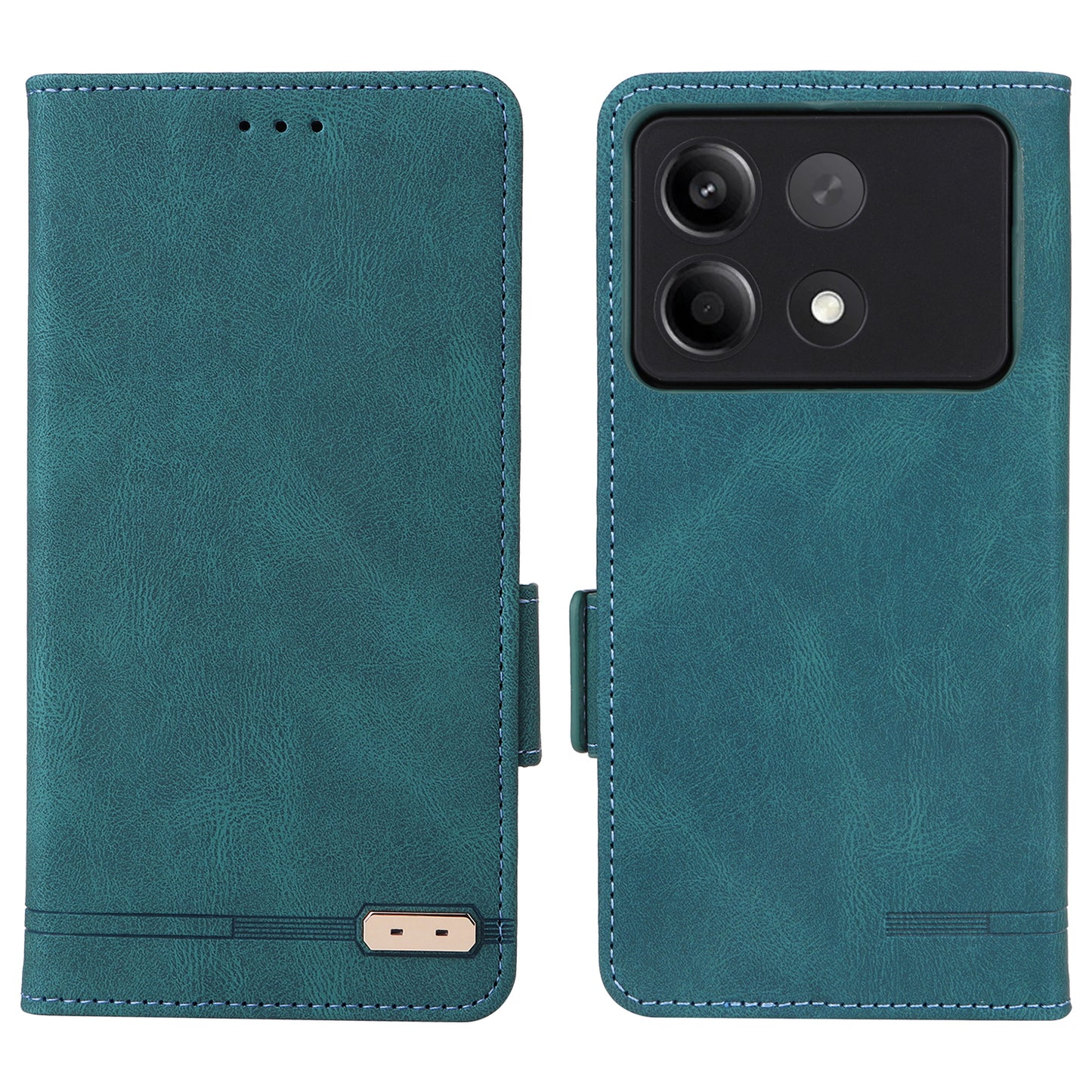 For Xiaomi Redmi Note 13R Pro 5G Wallet Case Hardware Decor Stand Phone Cover -  Blue