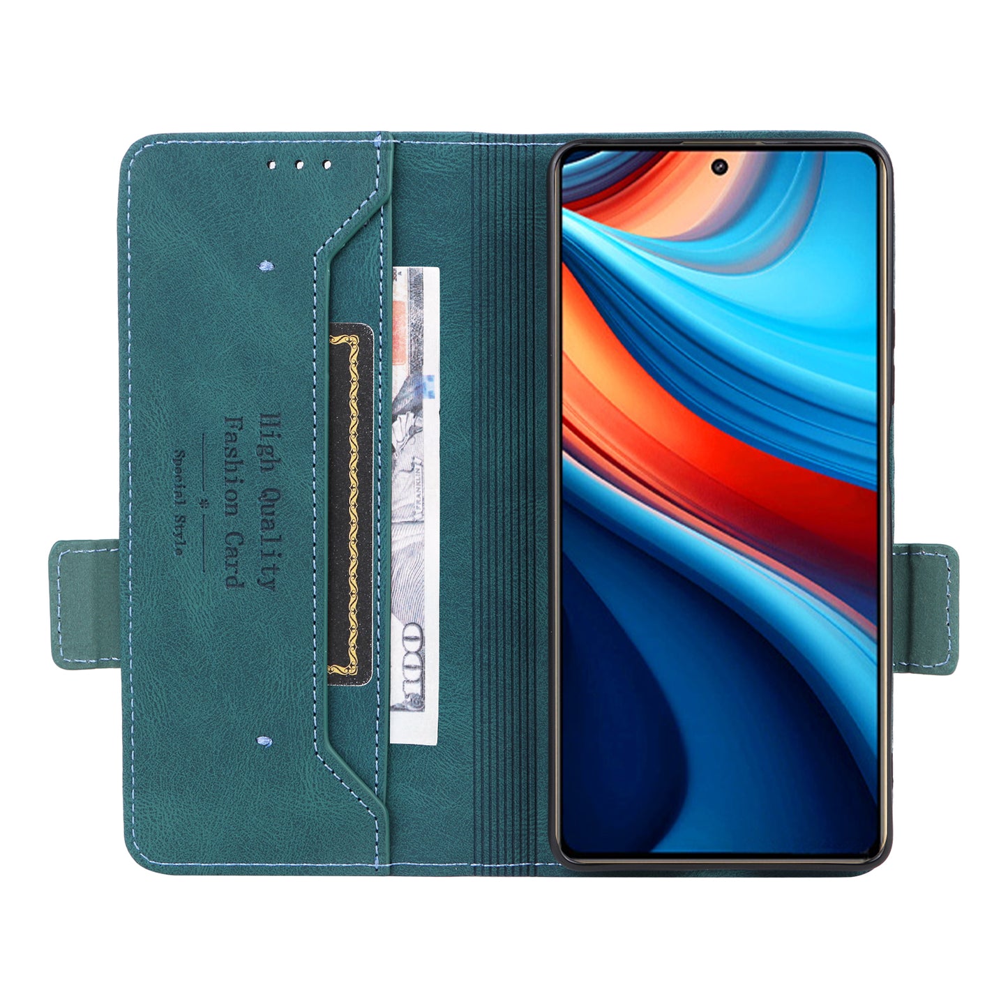 For Xiaomi Redmi Note 13R Pro 5G Wallet Case Hardware Decor Stand Phone Cover -  Blue