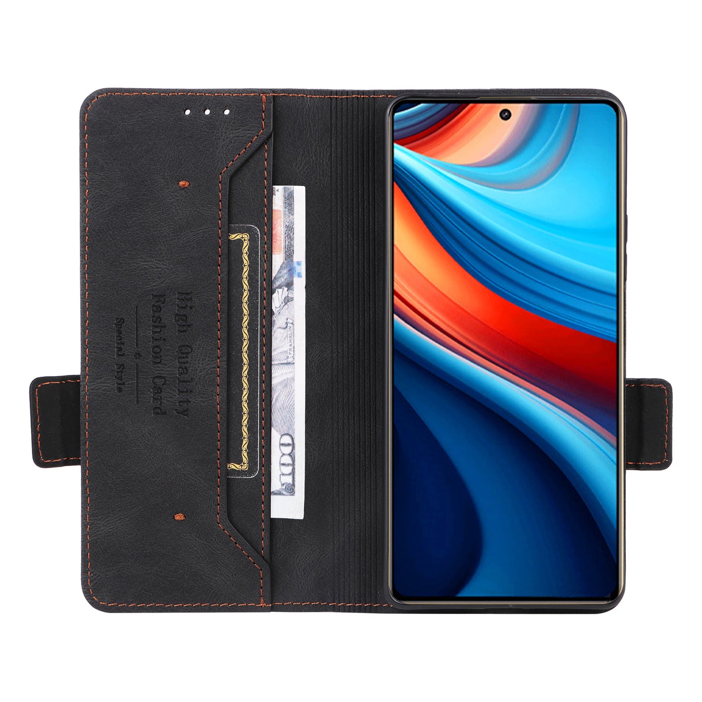 For Xiaomi Redmi Note 13R Pro 5G Wallet Case Hardware Decor Stand Phone Cover -  Black