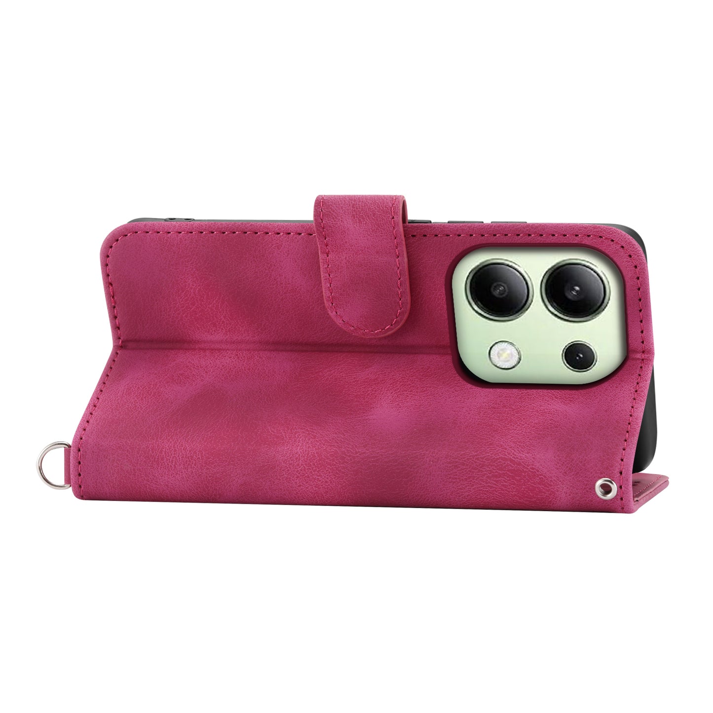 For Xiaomi Redmi Note 13 4G Leather Case Flower Pattern Cover Multiple Card Slots - Wine Red