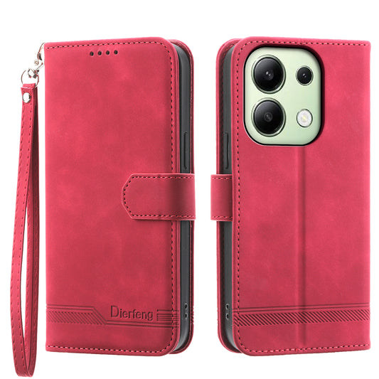 DIERFENG DF-03 for Xiaomi Redmi Note 13 4G Case Wallet Leather Flip Phone Cover - Red