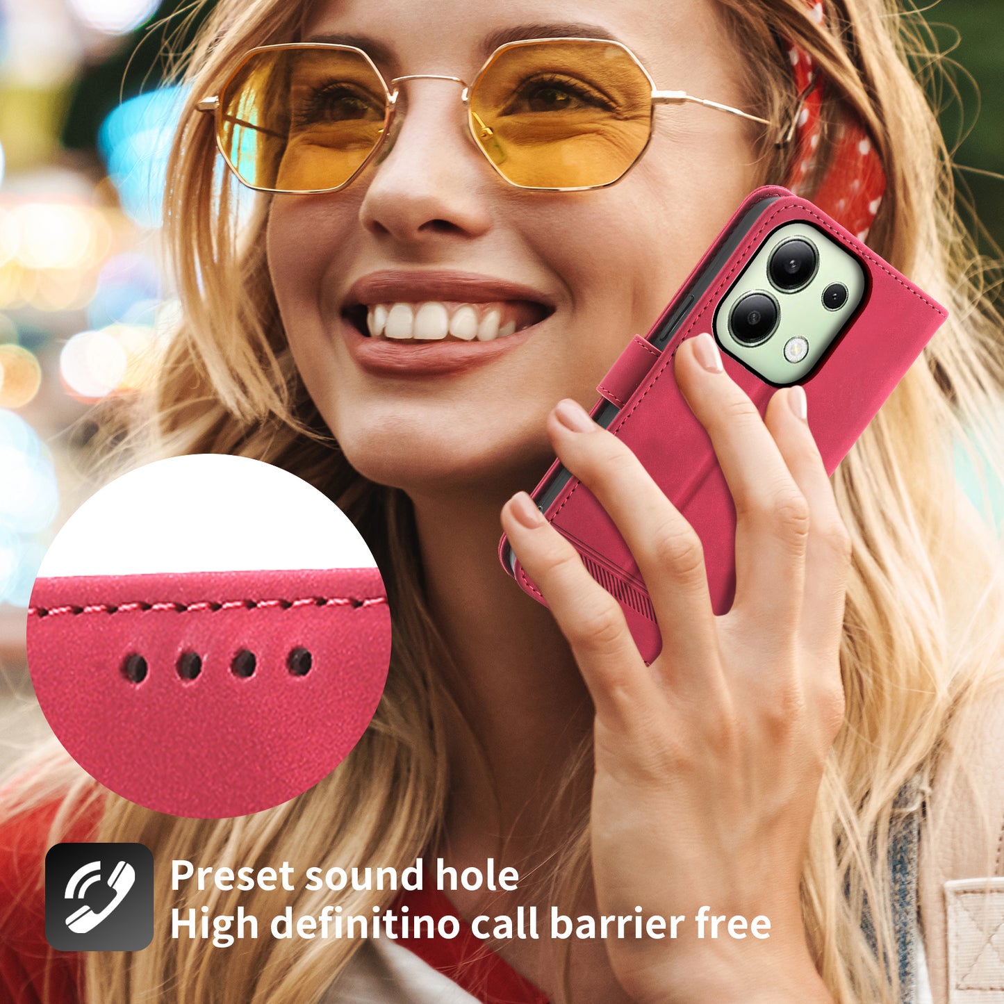 DIERFENG DF-03 for Xiaomi Redmi Note 13 4G Case Wallet Leather Flip Phone Cover - Red