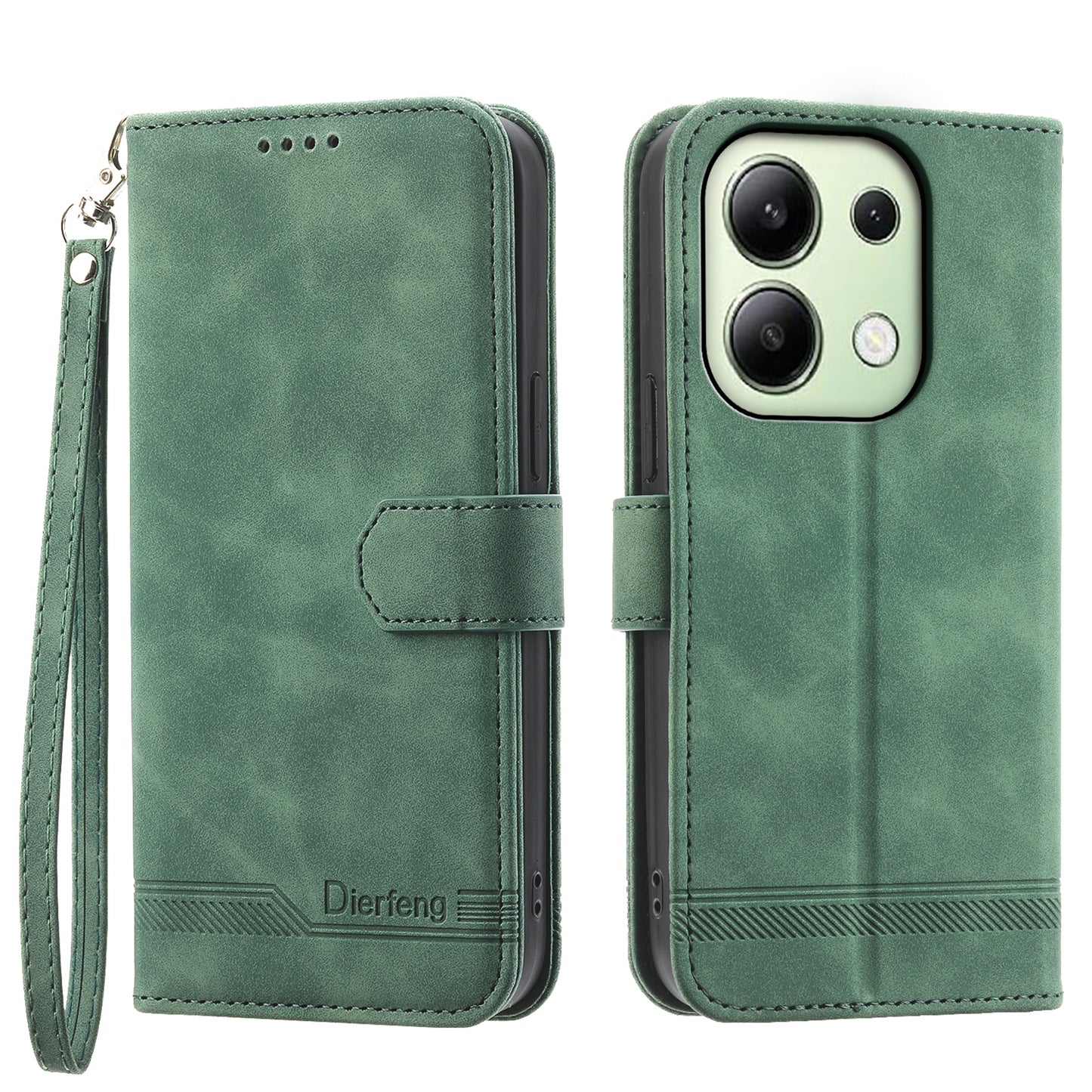 DIERFENG DF-03 for Xiaomi Redmi Note 13 4G Case Wallet Leather Flip Phone Cover - Green