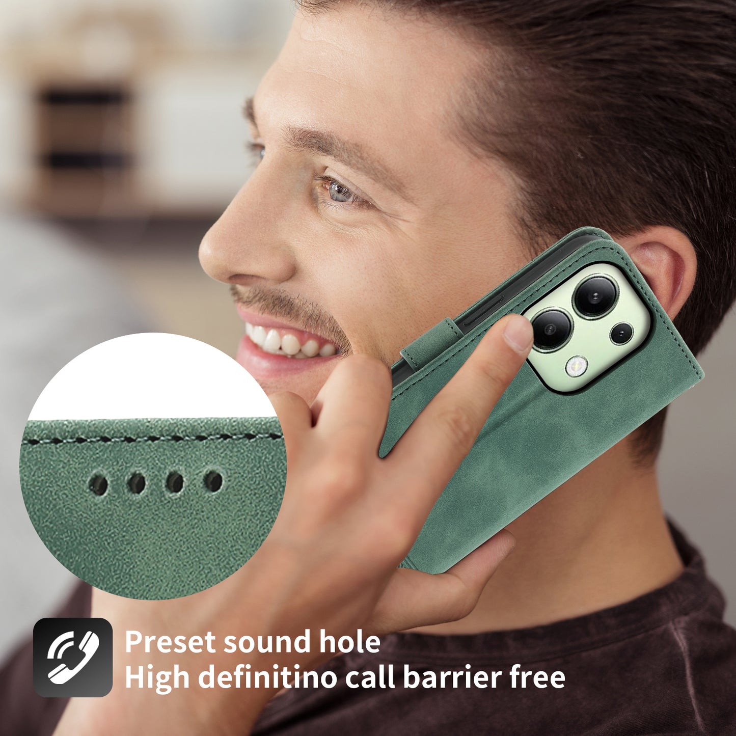 DIERFENG DF-03 for Xiaomi Redmi Note 13 4G Case Wallet Leather Flip Phone Cover - Green