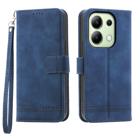 DIERFENG DF-03 for Xiaomi Redmi Note 13 4G Case Wallet Leather Flip Phone Cover - Blue