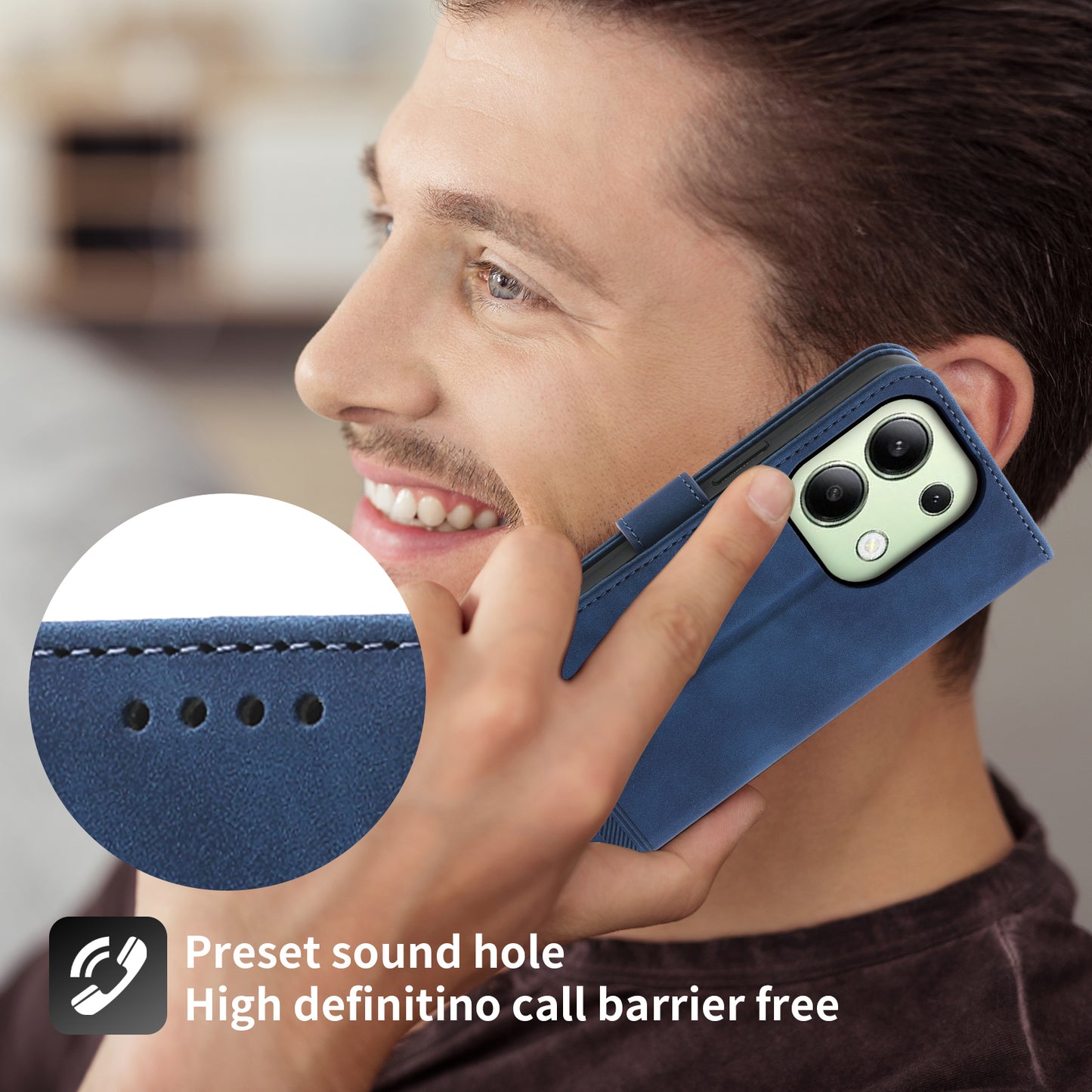 DIERFENG DF-03 for Xiaomi Redmi Note 13 4G Case Wallet Leather Flip Phone Cover - Blue
