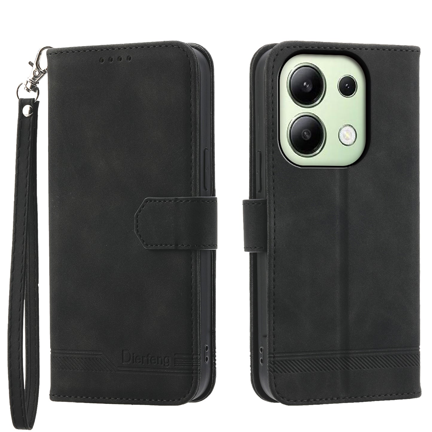 DIERFENG DF-03 for Xiaomi Redmi Note 13 4G Case Wallet Leather Flip Phone Cover - Black