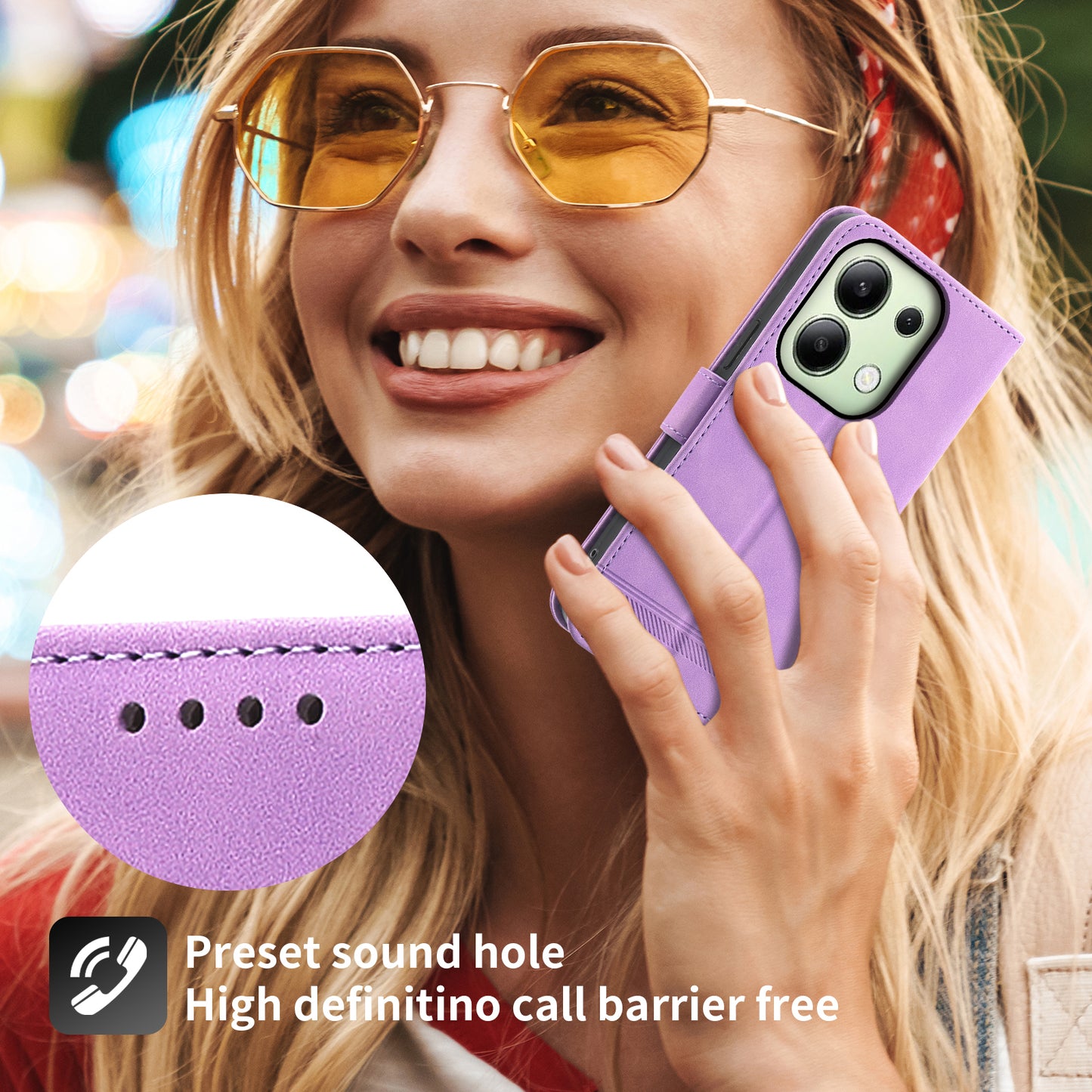 DIERFENG DF-03 for Xiaomi Redmi Note 13 4G Case Wallet Leather Flip Phone Cover - Purple