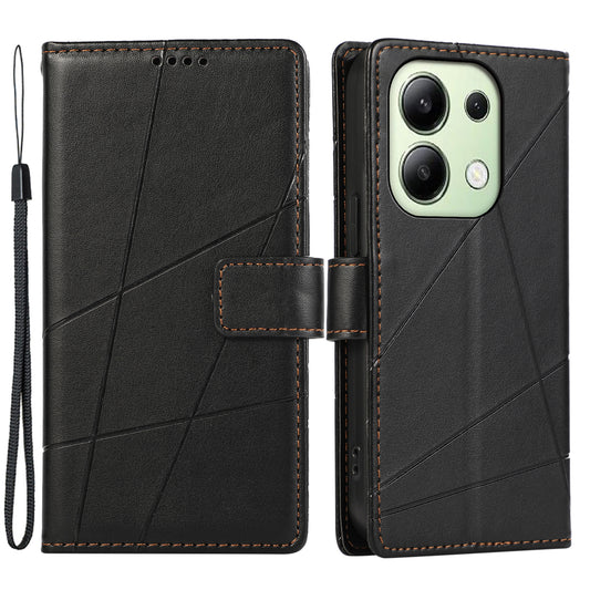 DF-06 For Xiaomi Redmi Note 13 4G Leather Case Line Imprinted Folio Cover - Black