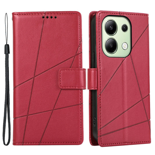 DF-06 For Xiaomi Redmi Note 13 4G Leather Case Line Imprinted Folio Cover - Red