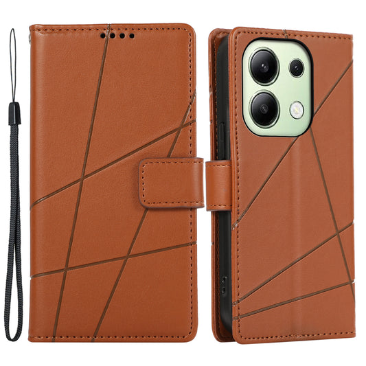 DF-06 For Xiaomi Redmi Note 13 4G Leather Case Line Imprinted Folio Cover - Brown