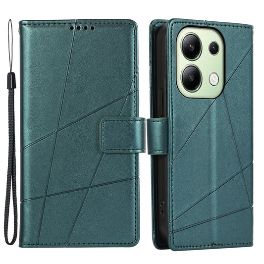 DF-06 For Xiaomi Redmi Note 13 4G Leather Case Line Imprinted Folio Cover - Green