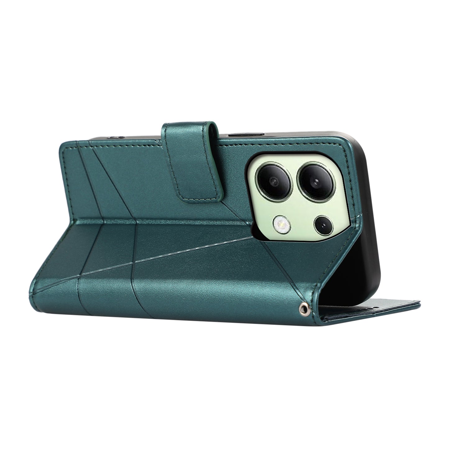 DF-06 For Xiaomi Redmi Note 13 4G Leather Case Line Imprinted Folio Cover - Green