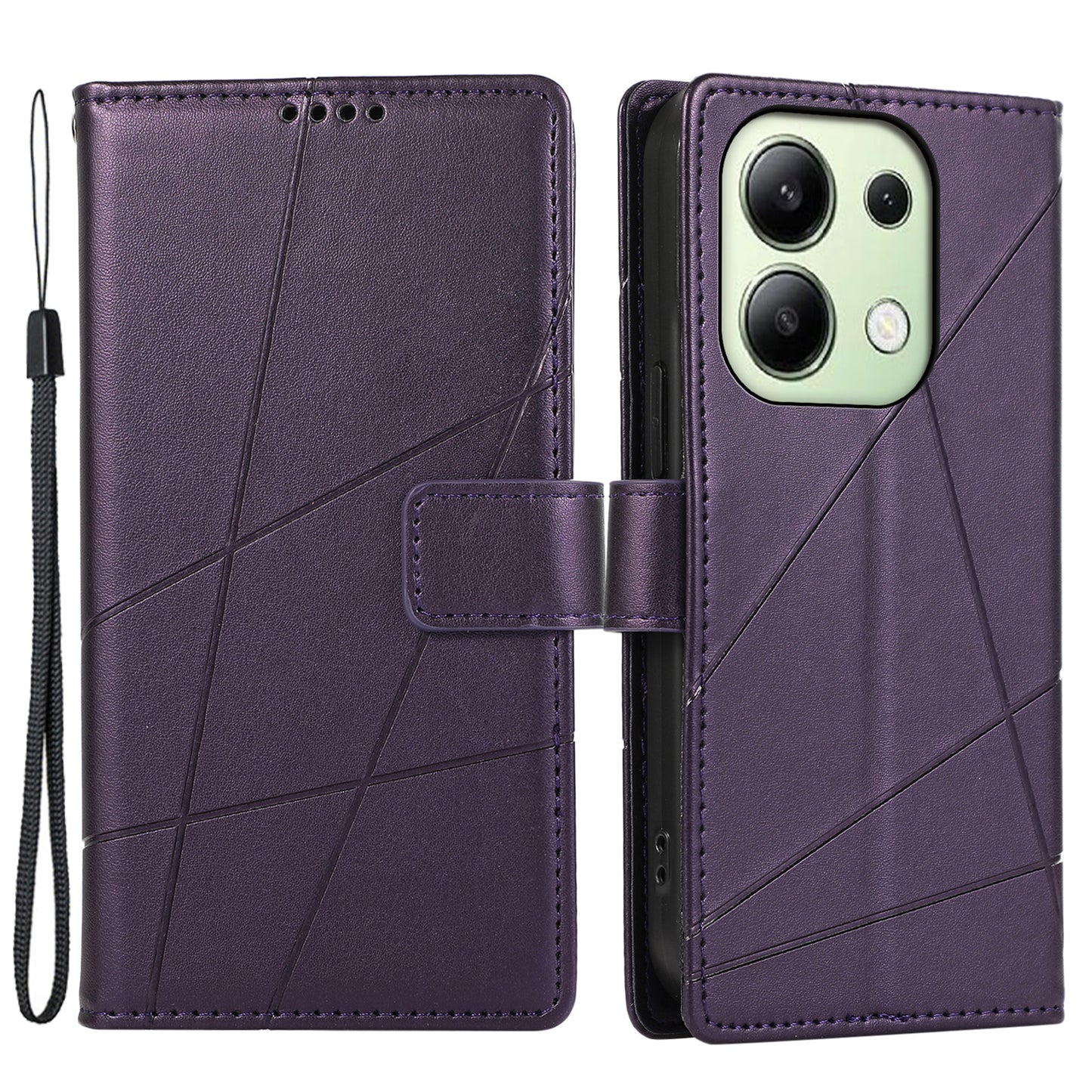DF-06 For Xiaomi Redmi Note 13 4G Leather Case Line Imprinted Folio Cover - Purple