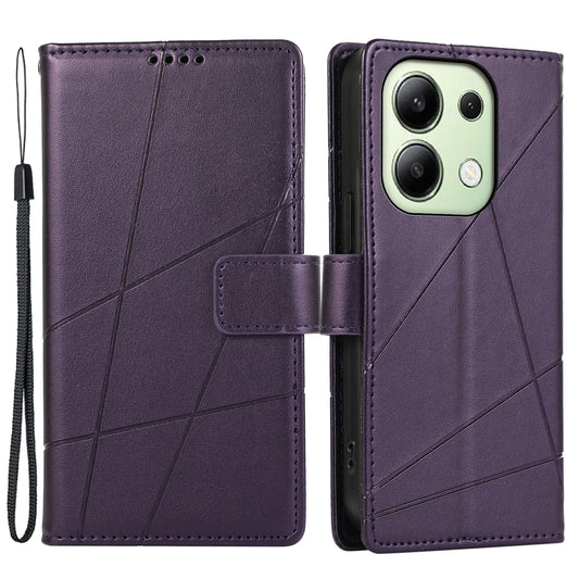 DF-06 For Xiaomi Redmi Note 13 4G Leather Case Line Imprinted Folio Cover - Purple