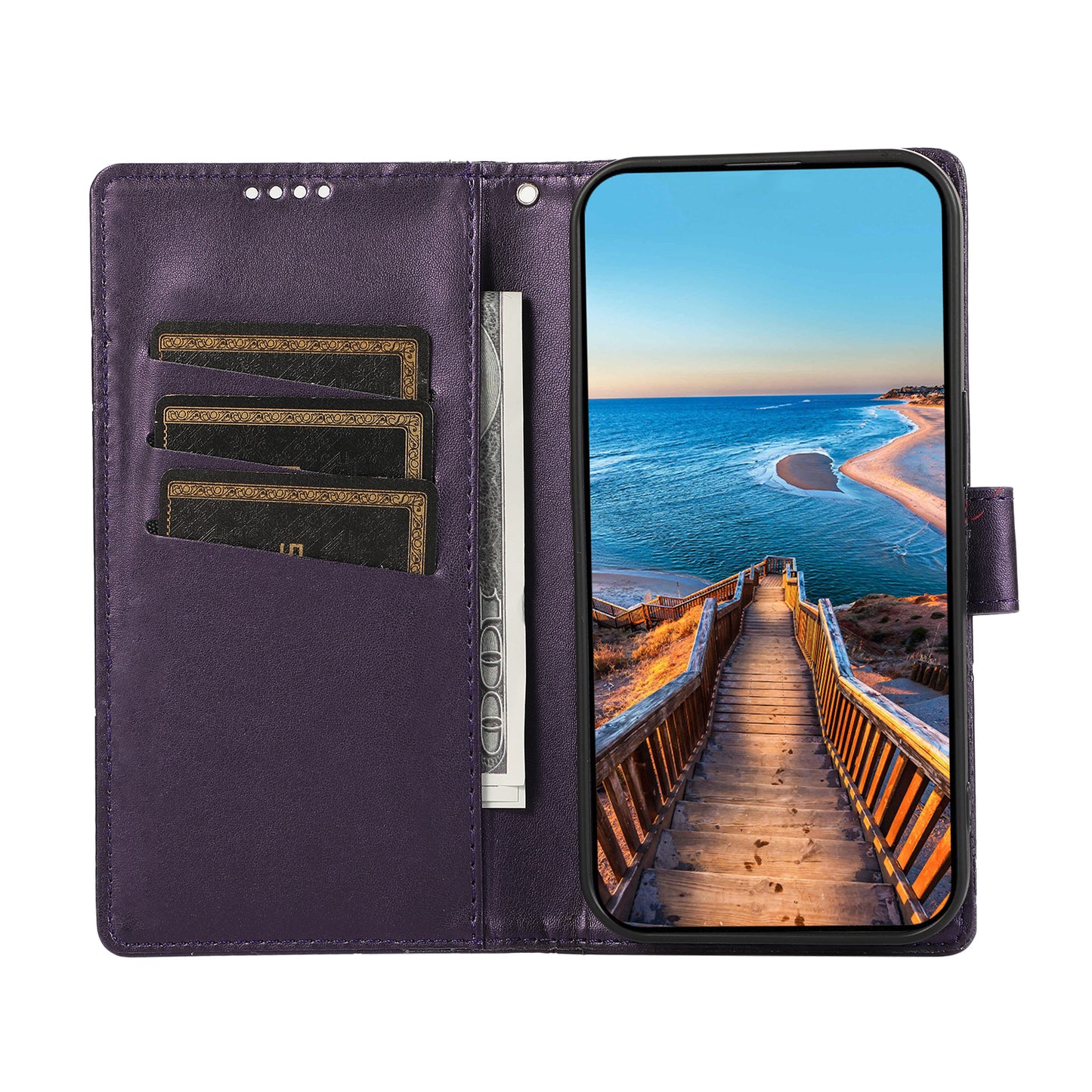 DF-06 For Xiaomi Redmi Note 13 4G Leather Case Line Imprinted Folio Cover - Purple