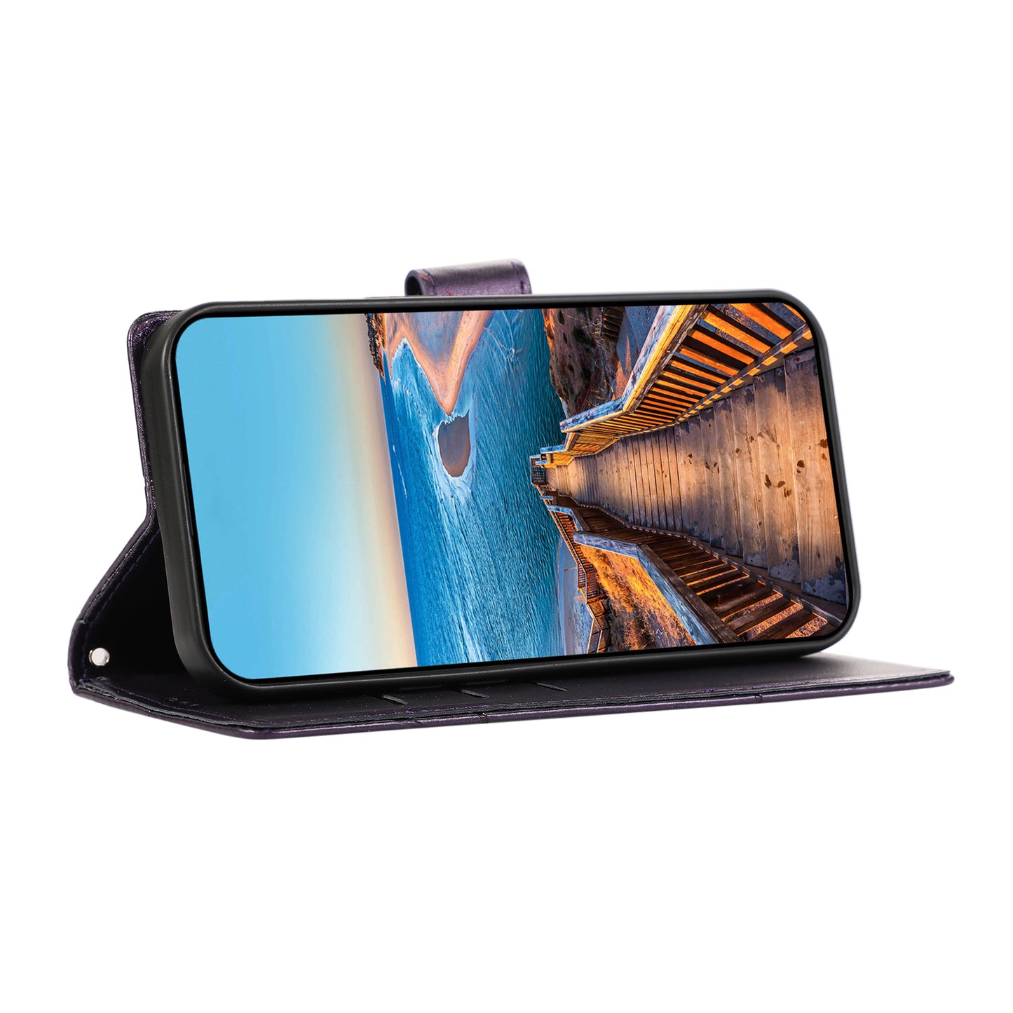 DF-06 For Xiaomi Redmi Note 13 4G Leather Case Line Imprinted Folio Cover - Purple