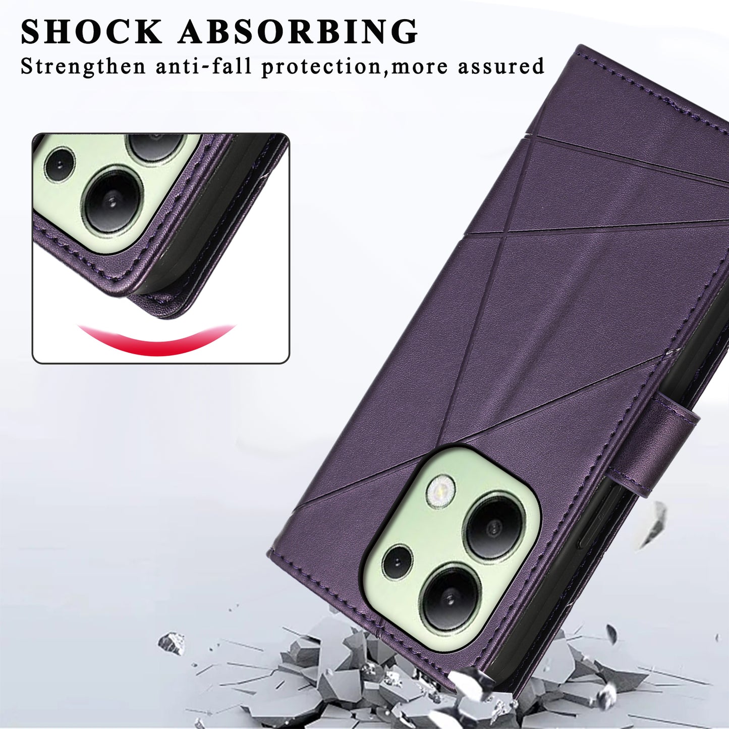 DF-06 For Xiaomi Redmi Note 13 4G Leather Case Line Imprinted Folio Cover - Purple