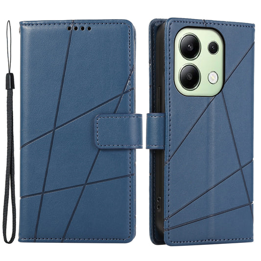 DF-06 For Xiaomi Redmi Note 13 4G Leather Case Line Imprinted Folio Cover - Blue