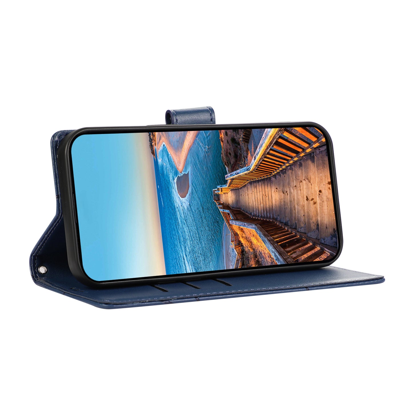 DF-06 For Xiaomi Redmi Note 13 4G Leather Case Line Imprinted Folio Cover - Blue