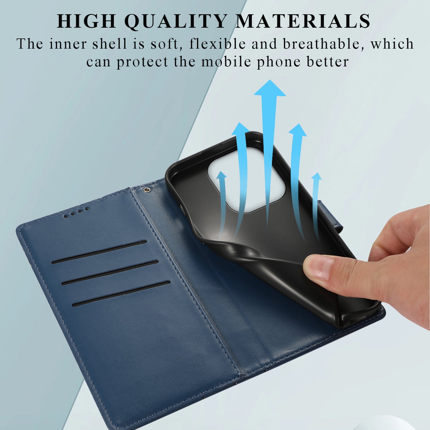 DF-06 For Xiaomi Redmi Note 13 4G Leather Case Line Imprinted Folio Cover - Blue