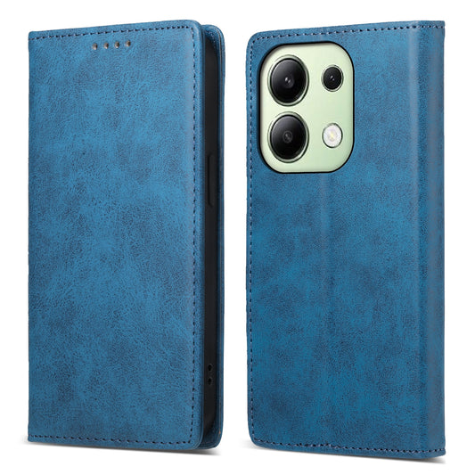 DF-05 For Xiaomi Redmi Note 13 4G Wallet Case Magnetic Auto Colsing Phone Cover - Blue
