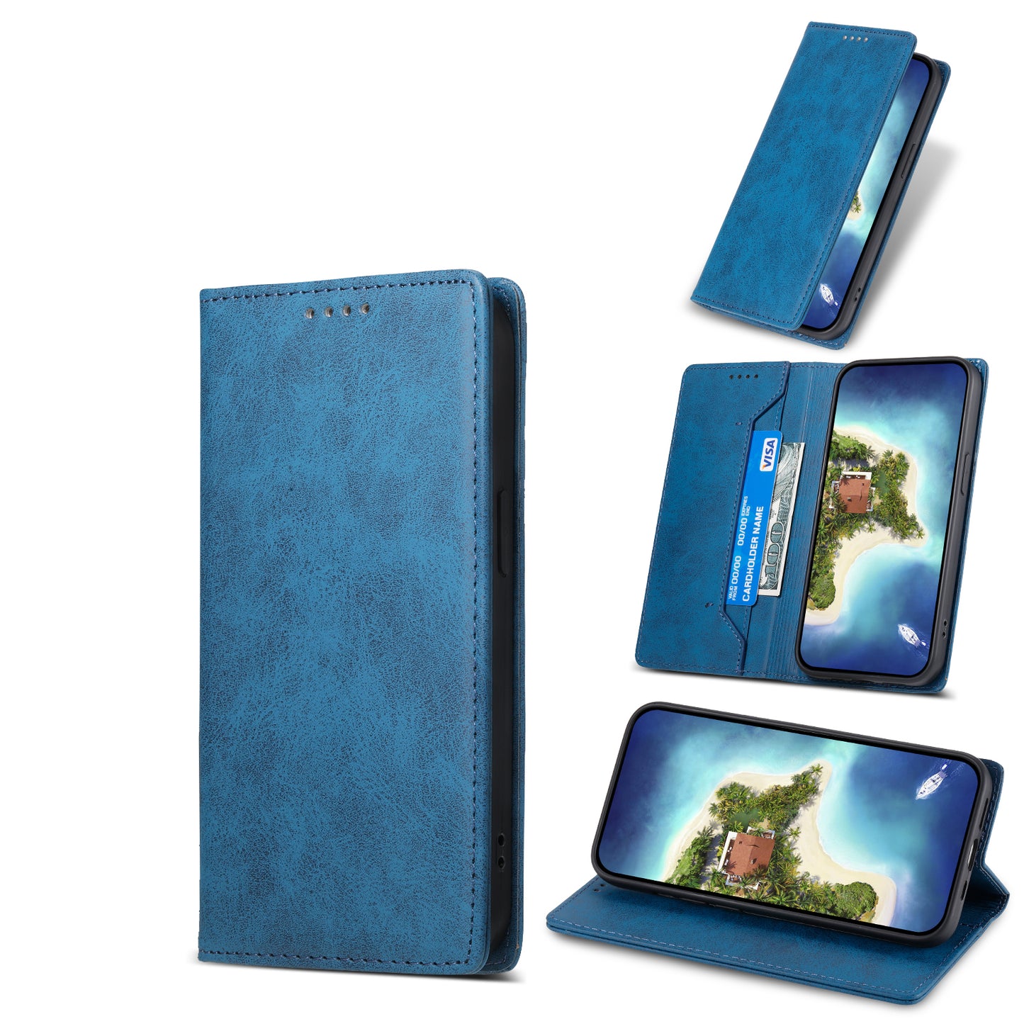 DF-05 For Xiaomi Redmi Note 13 4G Wallet Case Magnetic Auto Colsing Phone Cover - Blue