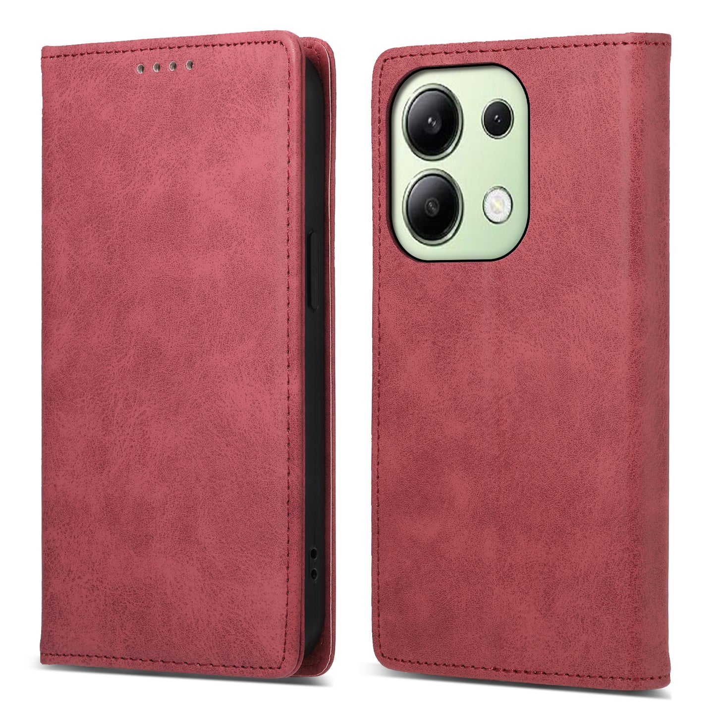 DF-05 For Xiaomi Redmi Note 13 4G Wallet Case Magnetic Auto Colsing Phone Cover - Red