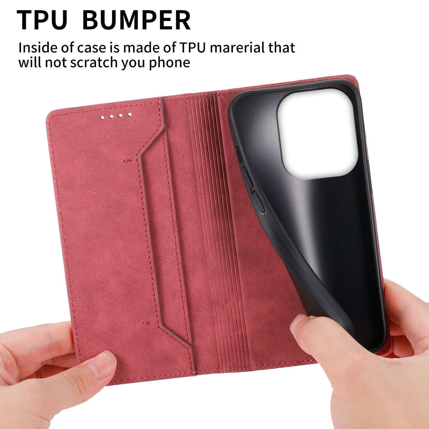 DF-05 For Xiaomi Redmi Note 13 4G Wallet Case Magnetic Auto Colsing Phone Cover - Red