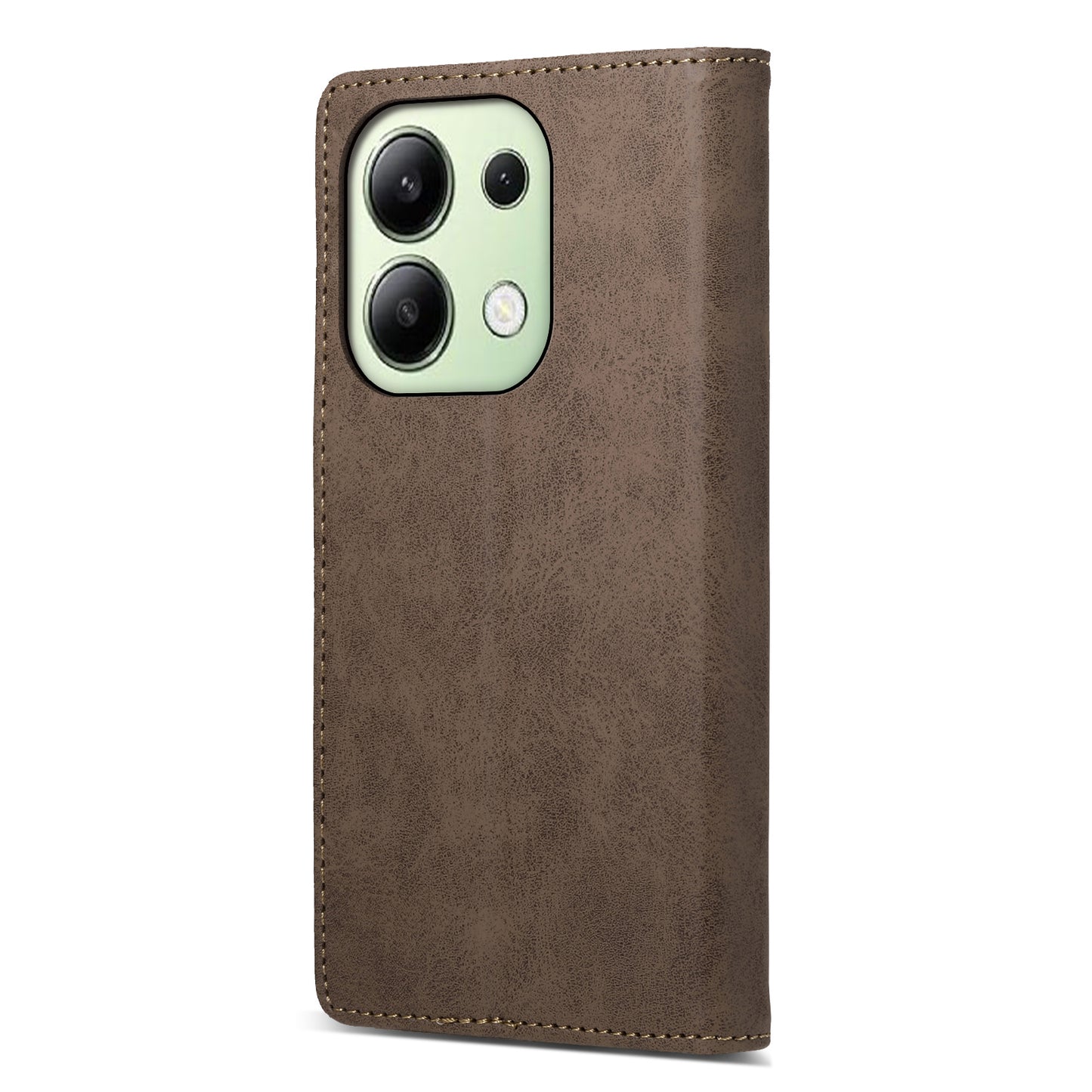DF-05 For Xiaomi Redmi Note 13 4G Wallet Case Magnetic Auto Colsing Phone Cover - Brown