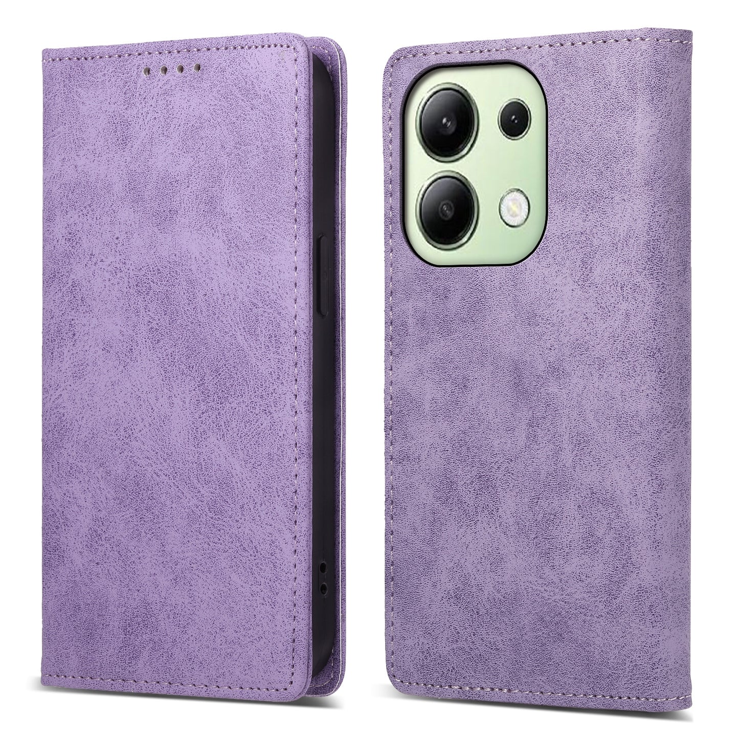 DF-05 For Xiaomi Redmi Note 13 4G Wallet Case Magnetic Auto Colsing Phone Cover - Purple