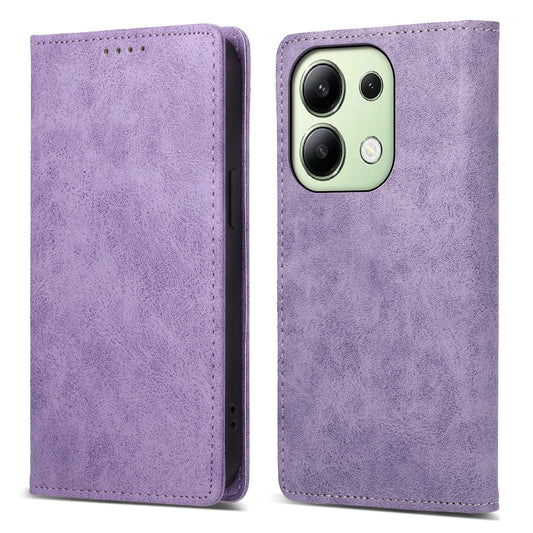 DF-05 For Xiaomi Redmi Note 13 4G Wallet Case Magnetic Auto Colsing Phone Cover - Purple