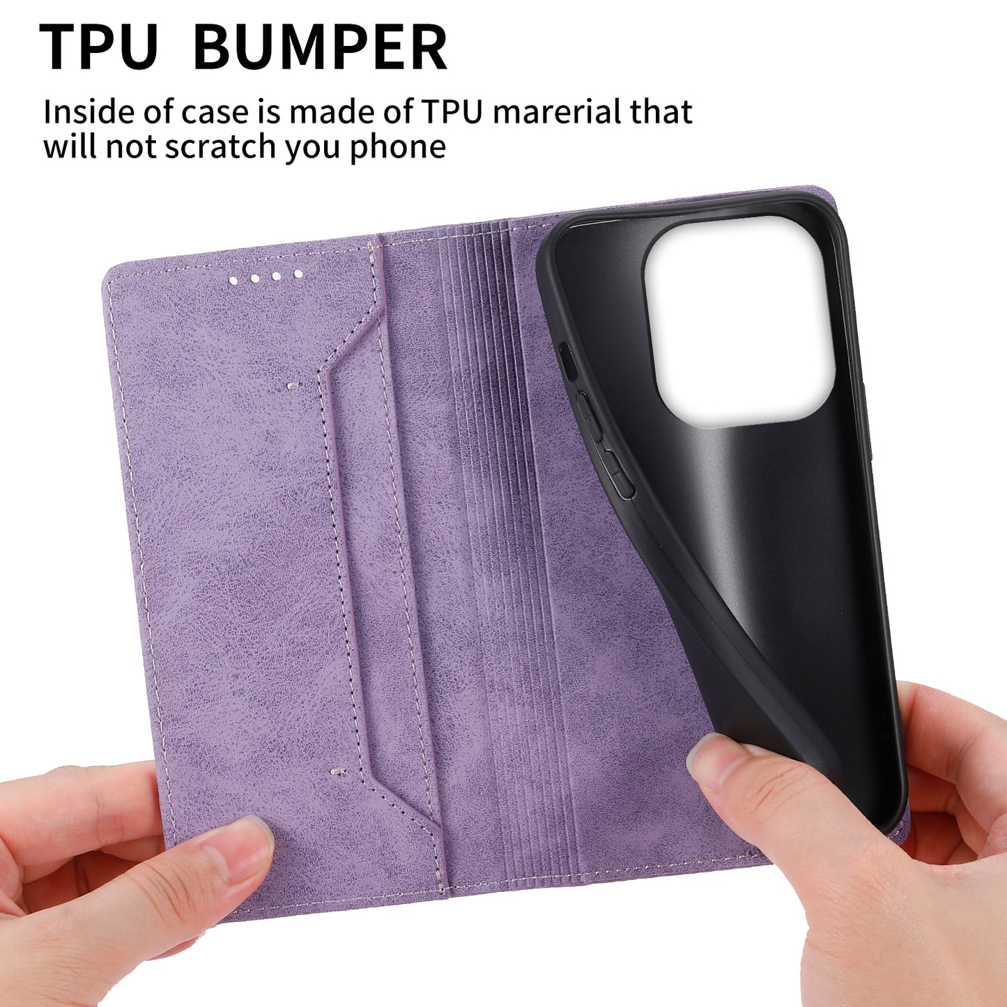 DF-05 For Xiaomi Redmi Note 13 4G Wallet Case Magnetic Auto Colsing Phone Cover - Purple