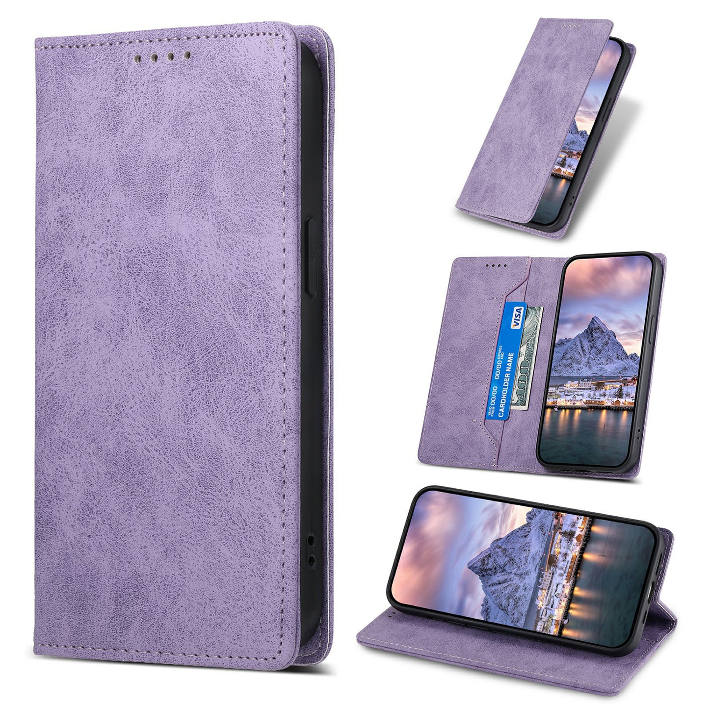 DF-05 For Xiaomi Redmi Note 13 4G Wallet Case Magnetic Auto Colsing Phone Cover - Purple