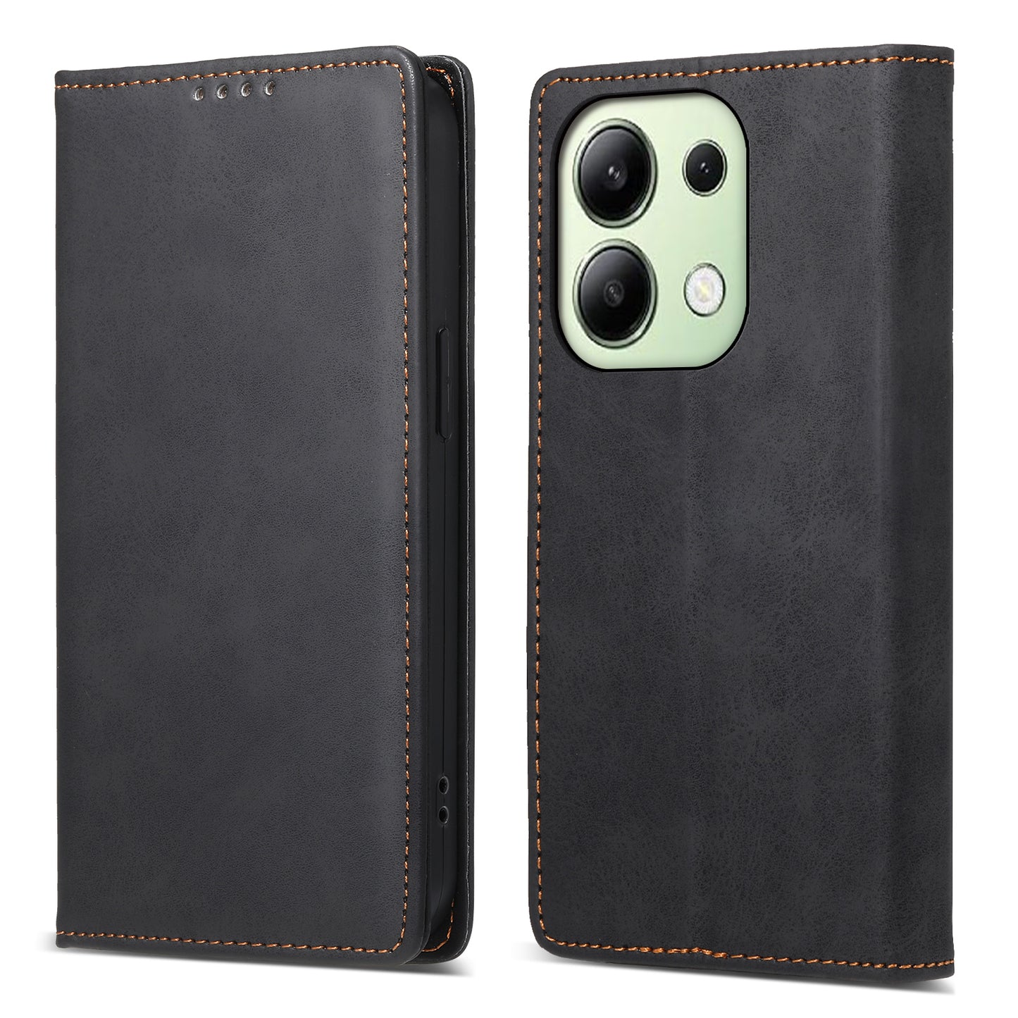 DF-05 For Xiaomi Redmi Note 13 4G Wallet Case Magnetic Auto Colsing Phone Cover - Black