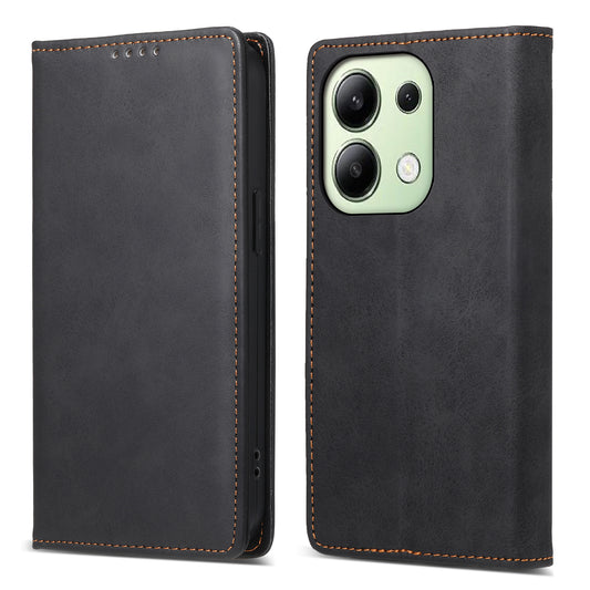 DF-05 For Xiaomi Redmi Note 13 4G Wallet Case Magnetic Auto Colsing Phone Cover - Black