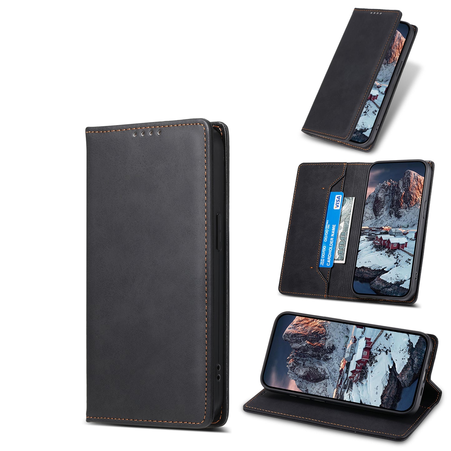 DF-05 For Xiaomi Redmi Note 13 4G Wallet Case Magnetic Auto Colsing Phone Cover - Black