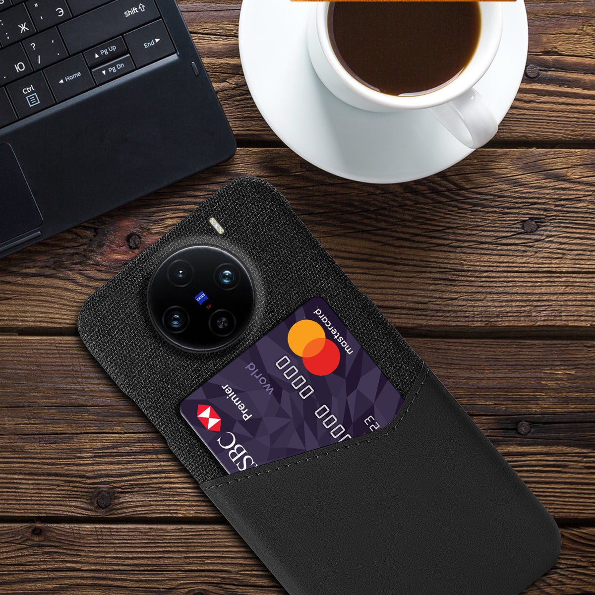 For vivo X100 Pro 5G Protective Case with Card Holder PU Leather+PC Scratch Resistant - Black