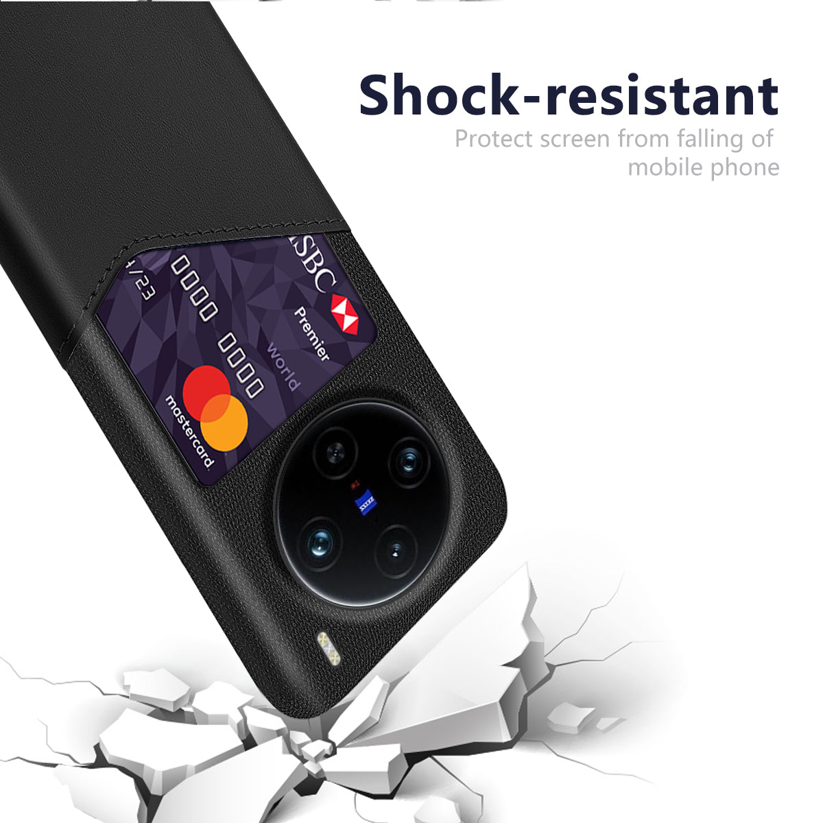 For vivo X100 Pro 5G Protective Case with Card Holder PU Leather+PC Scratch Resistant - Black