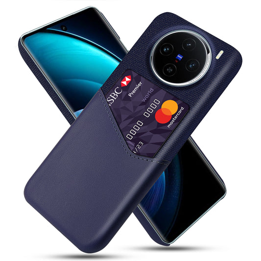 For vivo X100 5G Phone Case PU Leather+PC Card Slot Protective Cover - Blue