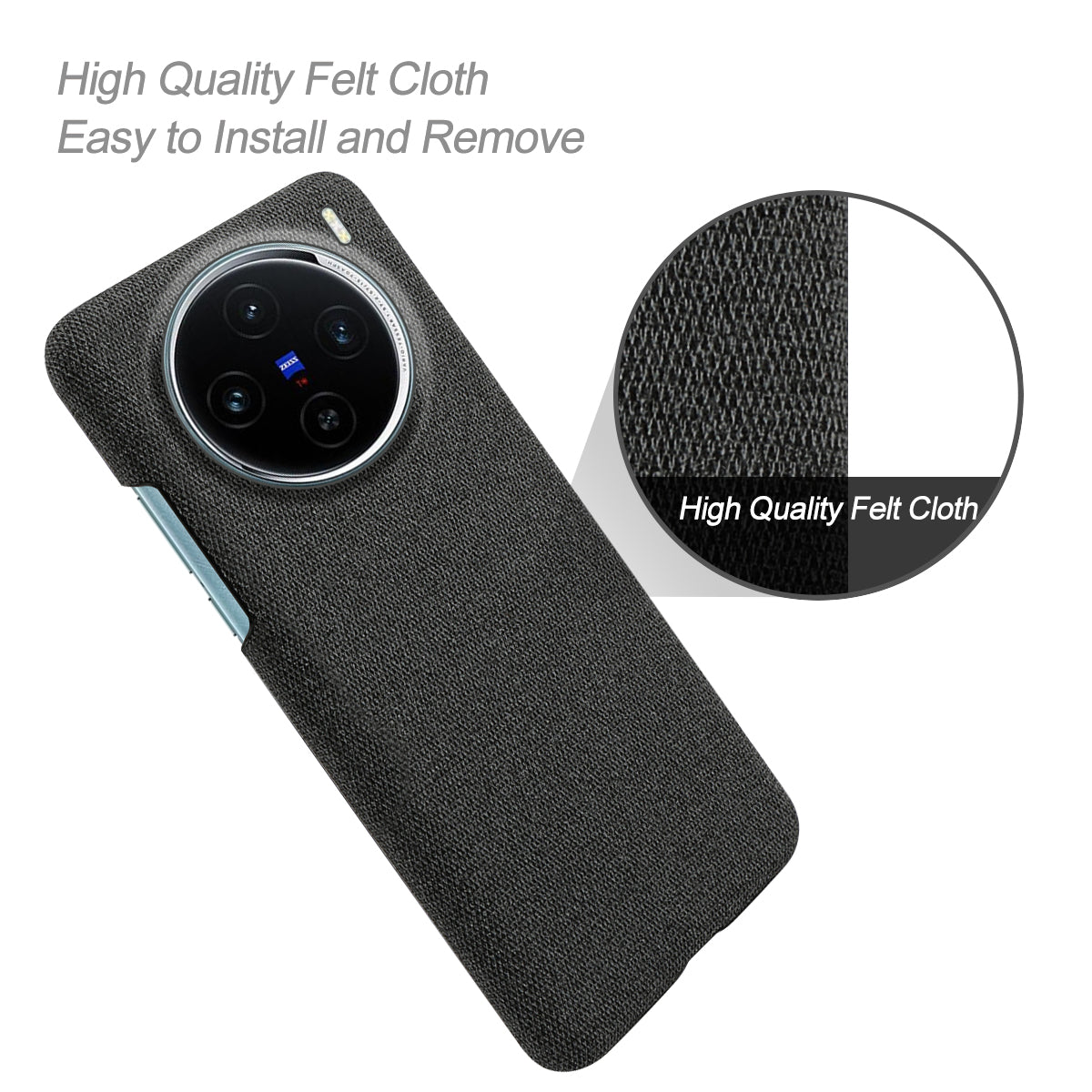 For vivo X100 5G Phone Case Cloth Texture Anti-slip Cover Solid Color - Black