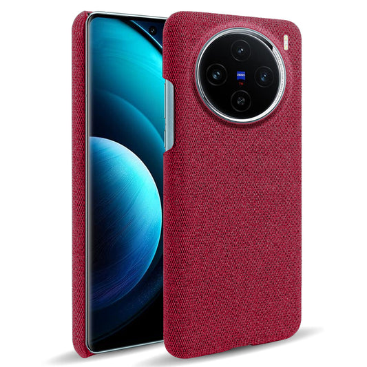 For vivo X100 5G Phone Case Cloth Texture Anti-slip Cover Solid Color - Red