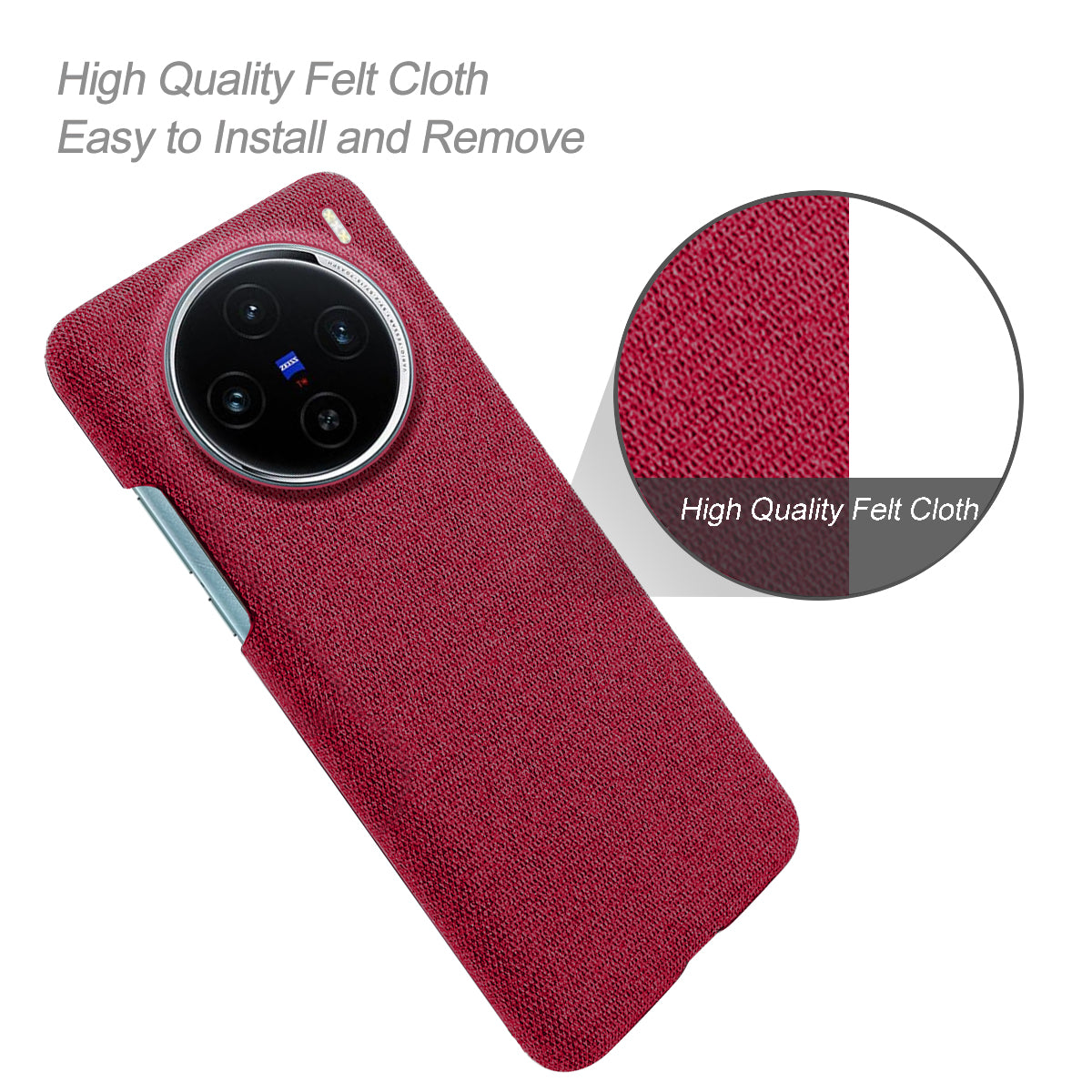 For vivo X100 5G Phone Case Cloth Texture Anti-slip Cover Solid Color - Red