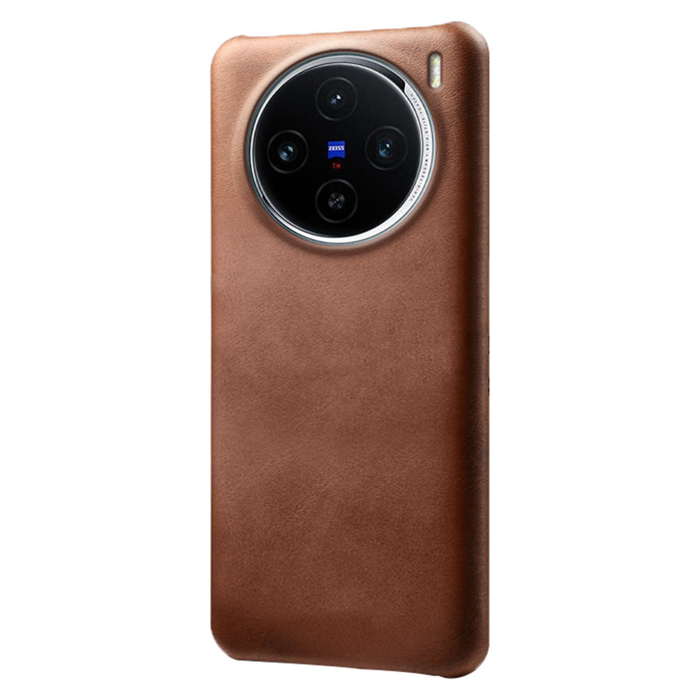 For vivo X100 5G Phone Case PU Leather Coated PC Back Cover Calf Texture - Brown